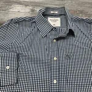 Abercrombie & Fitch Blue White Checkered Mens 2XL Muscle Fit Button Up Shirt EUC